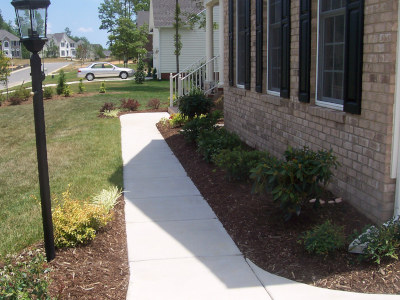 mulch, shrubs, walkway